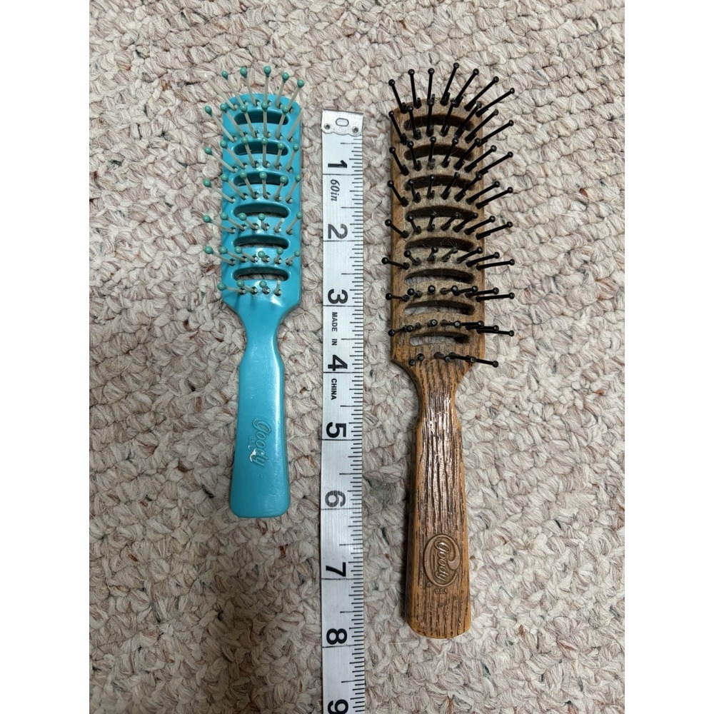 Vintage Goody Hair Brushes Vented Faux Wood Grain Brown 8" And Travel Size